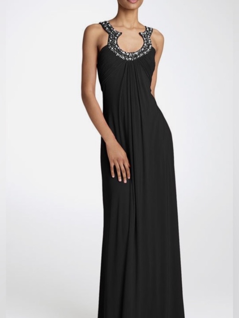Embellished Black Evening Gown - Elegant Racerback Maxi Dress